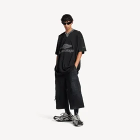 3b fotbollst-shirt med V-ringning för herr, oversized, i svart/antracit
