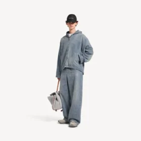 Baggy-jeans för herr i mörkblått med denim-sömmar
