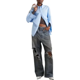 Baggy-jeans med lappade fickor ”Blue” 751111TDW143359