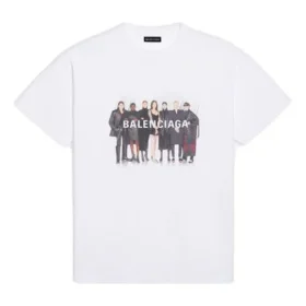 Balenciaga Band Portrait Printing Logo Retro kortärmad T-shirt för män, vit 612966TIV479000
