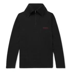 Balenciaga för män, broderad logotyp, halv dragkedja, hög krage, svart 486144TWK521000
