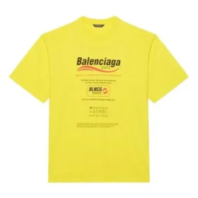 Balenciaga för män, kemtvättad, boxig, med logotryck, lös passform, korta ärmar, gul 651795TKVF87175