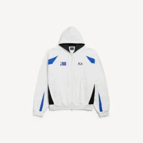 Balenciaga för män | NBA-samarbete: oversized hoodie med dragkedja i vitt/flerfärgat