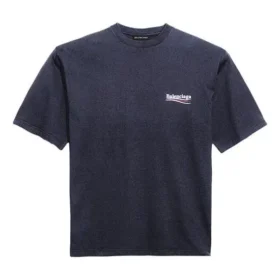 Balenciaga för män, Political Campaign-tryck, kortärmad, marinblå 570803TAV444128