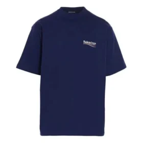 Balenciaga för män, Political Campaign-tryck, stor storlek, kortärmad, marinblå 641675TIV521195