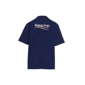 Balenciaga för män, Political Campaign-tryck, stor storlek, kortärmad, marinblå 641675TIV521195