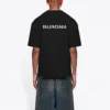 Balenciaga FW21 för herr, logotryck, retro, kortärmad, svart 612966TIVG51070