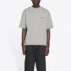 Balenciaga FW21 för herrar, retro-tröja med logotryck, korta ärmar, grå 612966TIVG51167