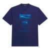 Balenciaga FW21 för män, kemtvätt, alfabettryck, retro-stickad, kortärmad, marinblå 651795TKVF83866