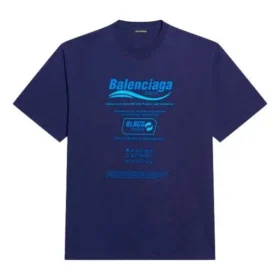 Balenciaga FW21 för män, kemtvätt, alfabettryck, retro-stickad, kortärmad, marinblå 651795TKVF83866