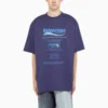 Balenciaga FW21 för män, kemtvätt, alfabettryck, retro-stickad, kortärmad, marinblå 651795TKVF83866
