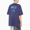 Balenciaga FW21 för män, kemtvätt, alfabettryck, retro-stickad, kortärmad, marinblå 651795TKVF83866