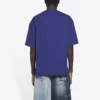 Balenciaga FW21 retro-stickad kortärmad tröja för män, marinblå 612966TKVD33967