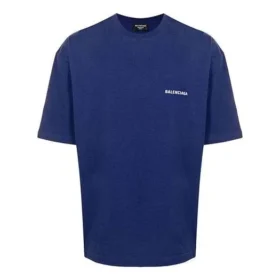 Balenciaga FW21-tröja för män med logotyp, rund hals och korta ärmar, blå 612966TIVG53967