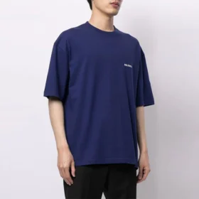 Balenciaga FW21-tröja för män med logotyp, rund hals och korta ärmar, blå 612966TIVG53967