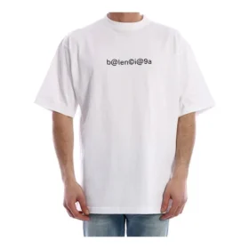 Balenciaga, herr, symbolisk rundhalsad tröja med alfabettryck, kortärmad, vit 620969TIV509040