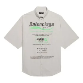 Balenciaga, herrskjorta i bomull med lösa korta ärmar, grå 664627TKM102967