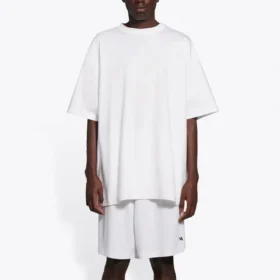 Balenciaga kortärmad tröja för män med leende ansikte, vit 651795TKV769140