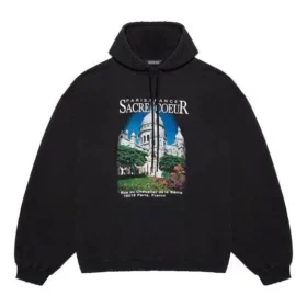 Balenciaga Landscape Loose Hoodie för män, svart 641679TJVH91000