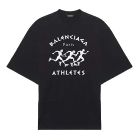Balenciaga löpartröja för män med mönstertryck och logotyp, lös passform, korta ärmar, svart 641614TJVK61070