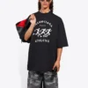 Balenciaga löpartröja för män med mönstertryck och logotyp, lös passform, korta ärmar, svart 641614TJVK61070