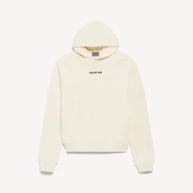 Balenciaga-luvtröja för dam med medium passform och tryck på ryggen i krämfärg