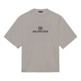 Balenciaga Mosaic Logo BB Alphabet Loose Hole Distress kortärmad tröja för män, grå 651795TKVF58174