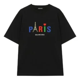Balenciaga Paris Love T-shirt för män, normal passform, tryck, korta ärmar, svart 594579TGV431000