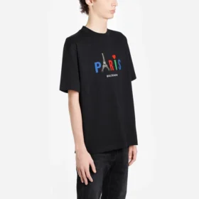 Balenciaga Paris Love T-shirt för män, normal passform, tryck, korta ärmar, svart 594579TGV431000