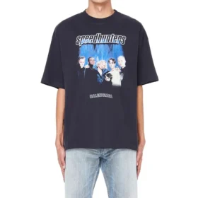 Balenciaga Speed Hunters för män, svart, blått band, kortärmad, grå 541875TCV381055