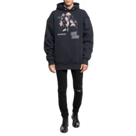Balenciaga Speedhunters för män, långärmad hoodie med tryck i mörkblått 541873TCV371055