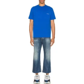Balenciaga SS21 Alphabet Small Logo kortärmad tröja för män, blå 556151TBV438077