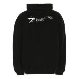 Balenciaga SS21 bomullströja för män, stor, med huva och långa ärmar, svart 620973TKV871070