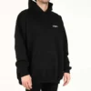 Balenciaga SS21 bomullströja för män, stor, med huva och långa ärmar, svart 620973TKV871070