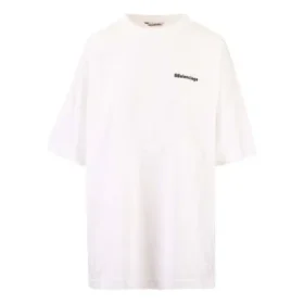Balenciaga SS21 bomullströja med logotyp, rund hals och korta ärmar för män, vit 641655TJV879040