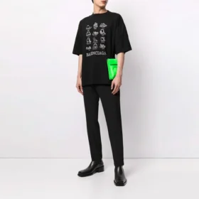 Balenciaga SS21 Casual-tröja för män med tryck, storlek, kortärmad, svart 641614TJV801070