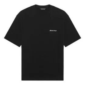 Balenciaga SS21 enfärgad kortärmad tröja med logotryck för män, svart 612966TJV871070