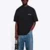 Balenciaga SS21 enfärgad kortärmad tröja med logotryck för män, svart 612966TJV871070