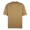 Balenciaga SS21 för män, löst sittande kortärmad tröja med rund hals, broderat alfabet-logo, khaki 612966TJV879504