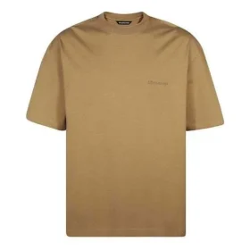 Balenciaga SS21 för män, löst sittande kortärmad tröja med rund hals, broderat alfabet-logo, khaki 612966TJV879504
