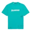 Balenciaga SS21 för män, rundhalsad kortärmad tröja med alfabetmönster och hål, grön 651795TKVB84661