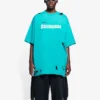 Balenciaga SS21 för män, rundhalsad kortärmad tröja med alfabetmönster och hål, grön 651795TKVB84661