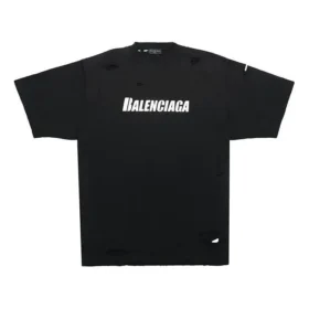 Balenciaga SS21 för män, svart kortärmad T-shirt med alfabetmönster och hål i rund hals 651795TKVB81070