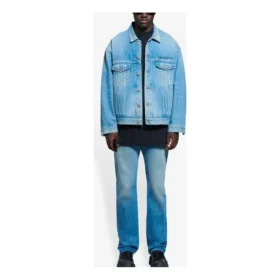Balenciaga SS21 klassisk logojacka i Denim för herr, ljusblå 657608TDW154307