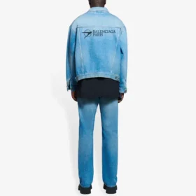 Balenciaga SS21 klassisk logojacka i Denim för herr, ljusblå 657608TDW154307