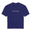 Balenciaga SS21, kortärmad tröja för män med logotryck i alfabetet, blå, 612966TIV545400