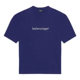 Balenciaga SS21, kortärmad tröja för män med logotryck i alfabetet, blå, 612966TIV545400
