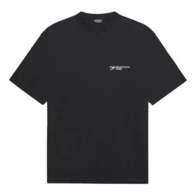 Balenciaga SS21 kortärmad tröja med broderat logo för män, svart 641675TKV861070