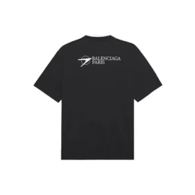 Balenciaga SS21 kortärmad tröja med broderat logo för män, svart 641675TKV861070