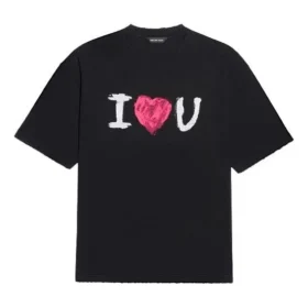 Balenciaga SS21 Love kortärmad tröja för män, svart 612966TJVL51070